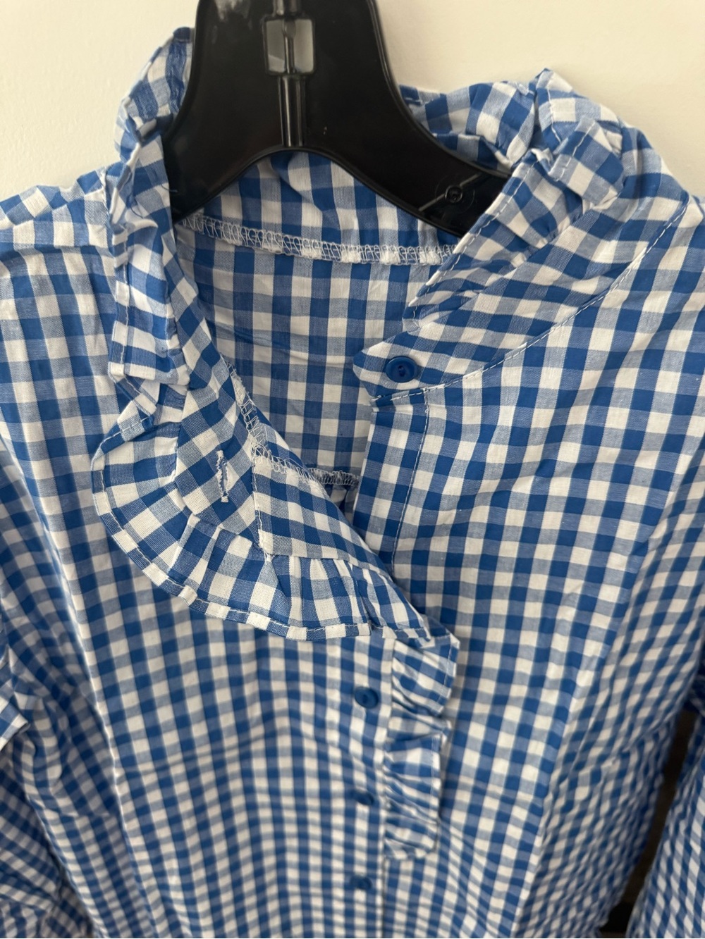 Rosa Clothing Gingham Check Plaid Ruffled Detail Shirt Blouse New - Picture 4 of 7